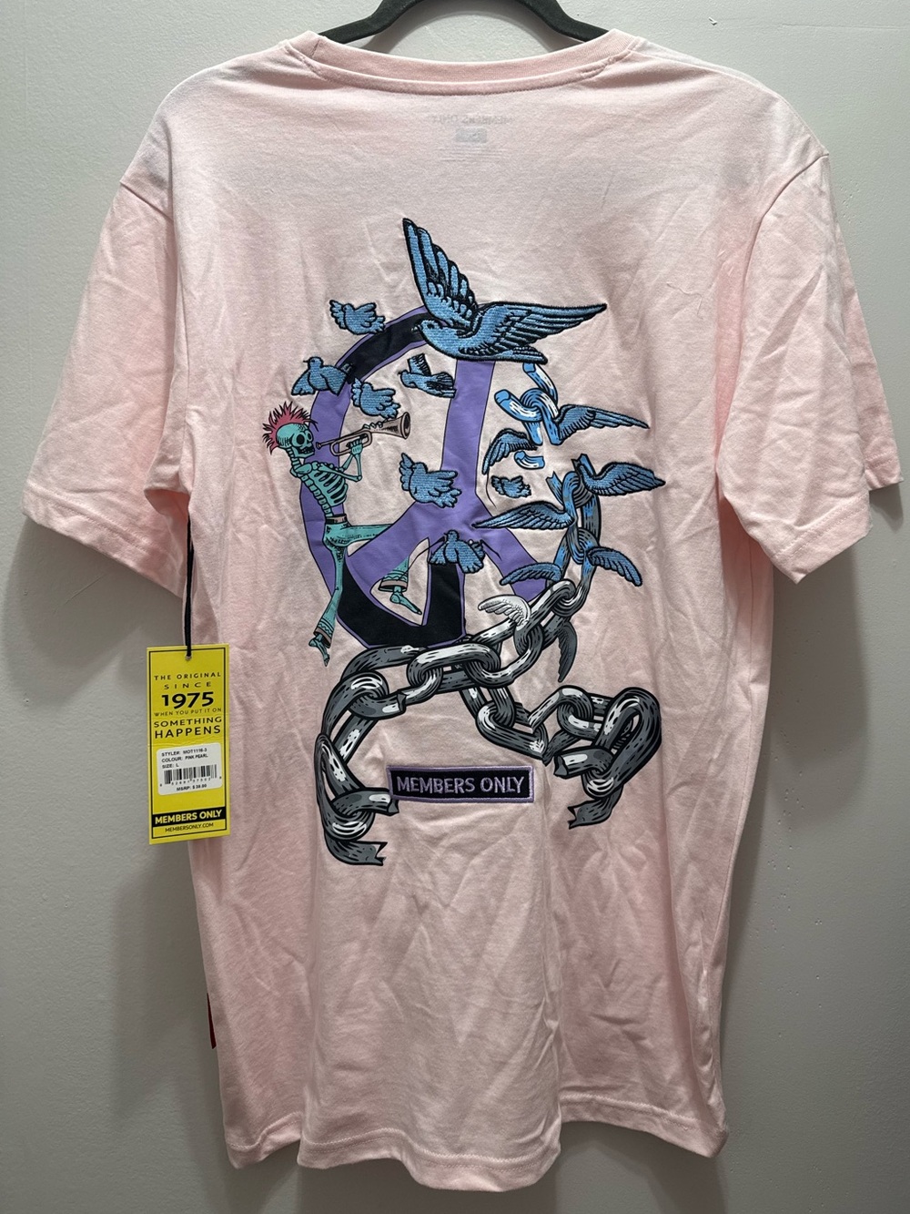 Members Only Embroidered Skeleton Tshirt in Pink Large